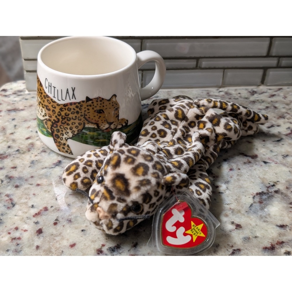 Ty Beanie Baby Freckles Leopard Plush and Chillax Leopard Ceramic Mug Gift Set